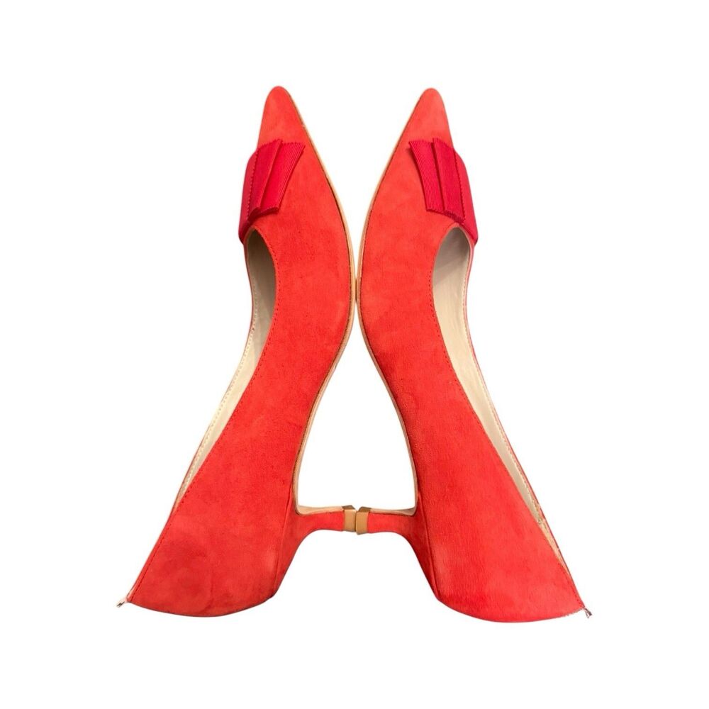 Boden Adelaide Kitten Heels EU 40 Red Suede Bow Coquette Preppy Pointed Toe - Picture 4 of 8